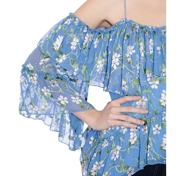 Alice + Olivia
Tia Floral-Print Ruffled Blue Blouse - Picture 2 of 11